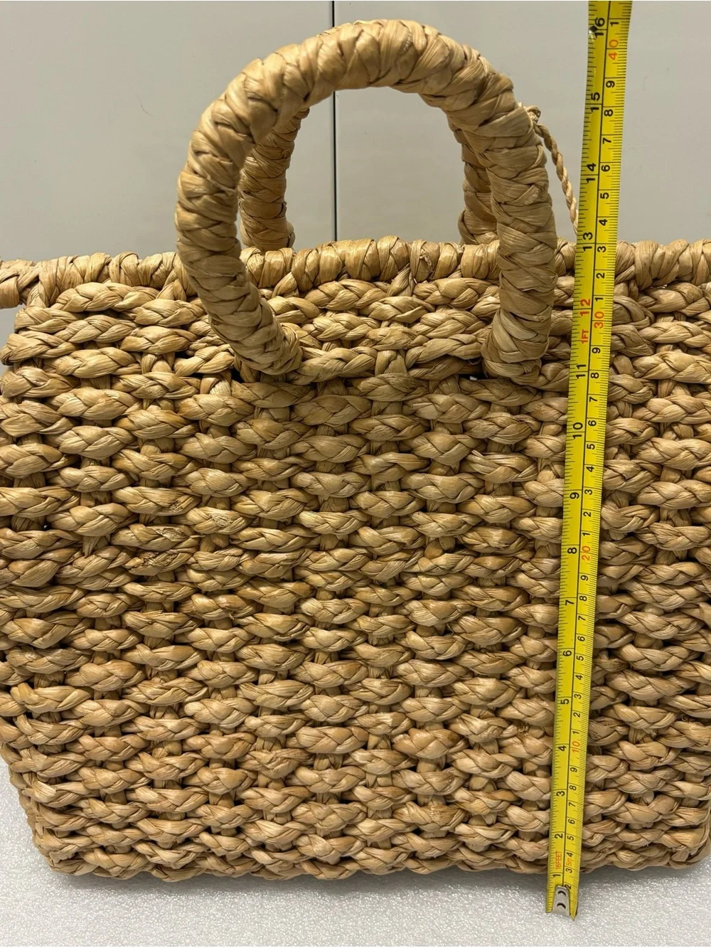 Vintage French Handwoven Straw Satchel Shopping Tote in Natural
